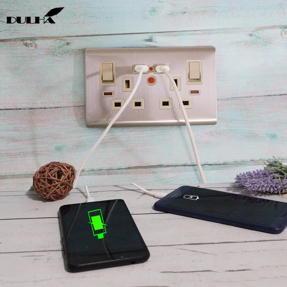Великобритания 13A двойной USB Мощность розетки 2 Gang коммутируемых электрических