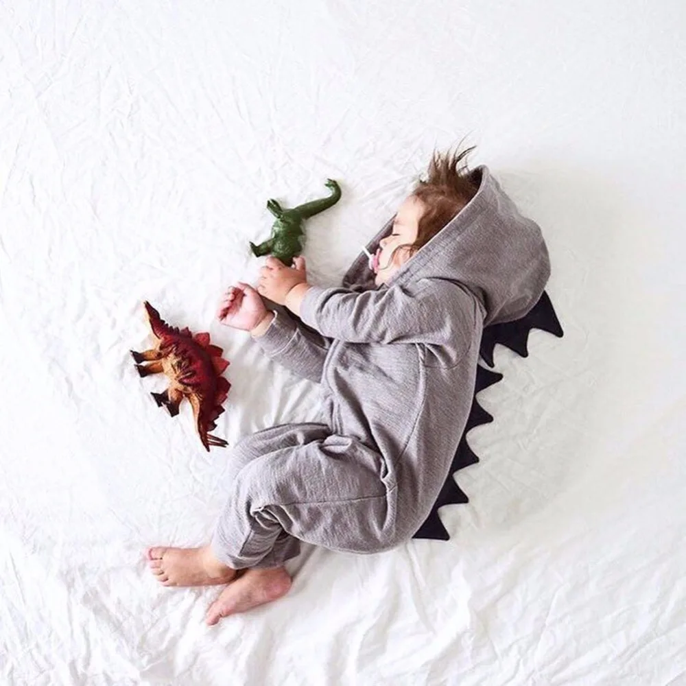 

Cute Baby Boy Girl Spring Autumn Zip Romper Cute Dinosaur Fashion Body Suits Light Purple Grey Clothes Cotton Babies