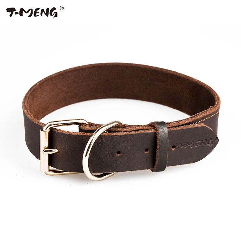 Real Leather Dog Collars Brown Black Solid Color Sample Dogs Necklace Metal Buckle Accessories T-MENG Brand Small Large Size | Дом и сад