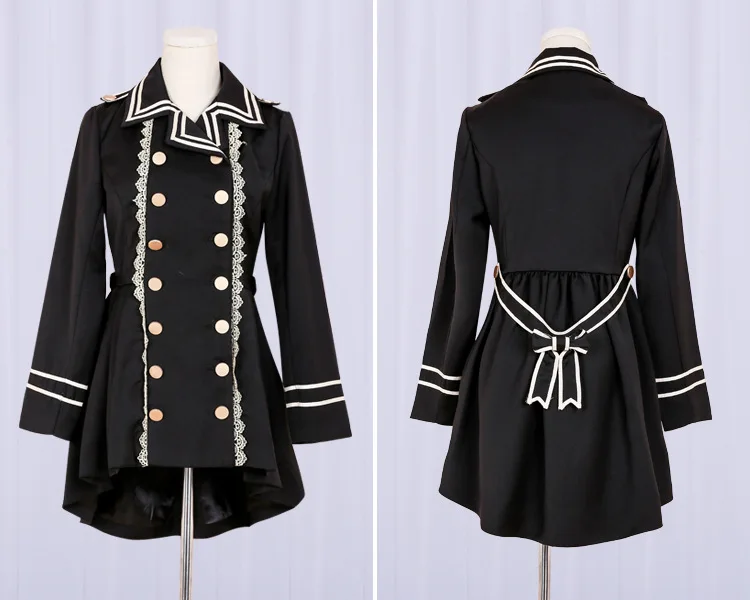 Jacket with lace Лолита JK Униформа куртка рубашка шорты винтажная рубашка армейский Стиль двубортный хвост пальто Kawaii девушки преппи шик академический стиль - Цвет: Jacket with lace
