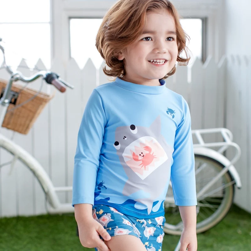 Menino de Duas Fatos de Banho Maiô para Crianças Fatos de Banho para Uma Upf50 + Roupa de Banho Crianças Peças Separados Tubarão Azul Rash Guards para Uma Criança 21 de duas peças fatos de banho separados