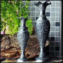 Европейские украшения для дома, металлическая Ретро ваза, декоративная настольная ваза, винтажная Цветочная резная Оловянная ваза, подарок HP019