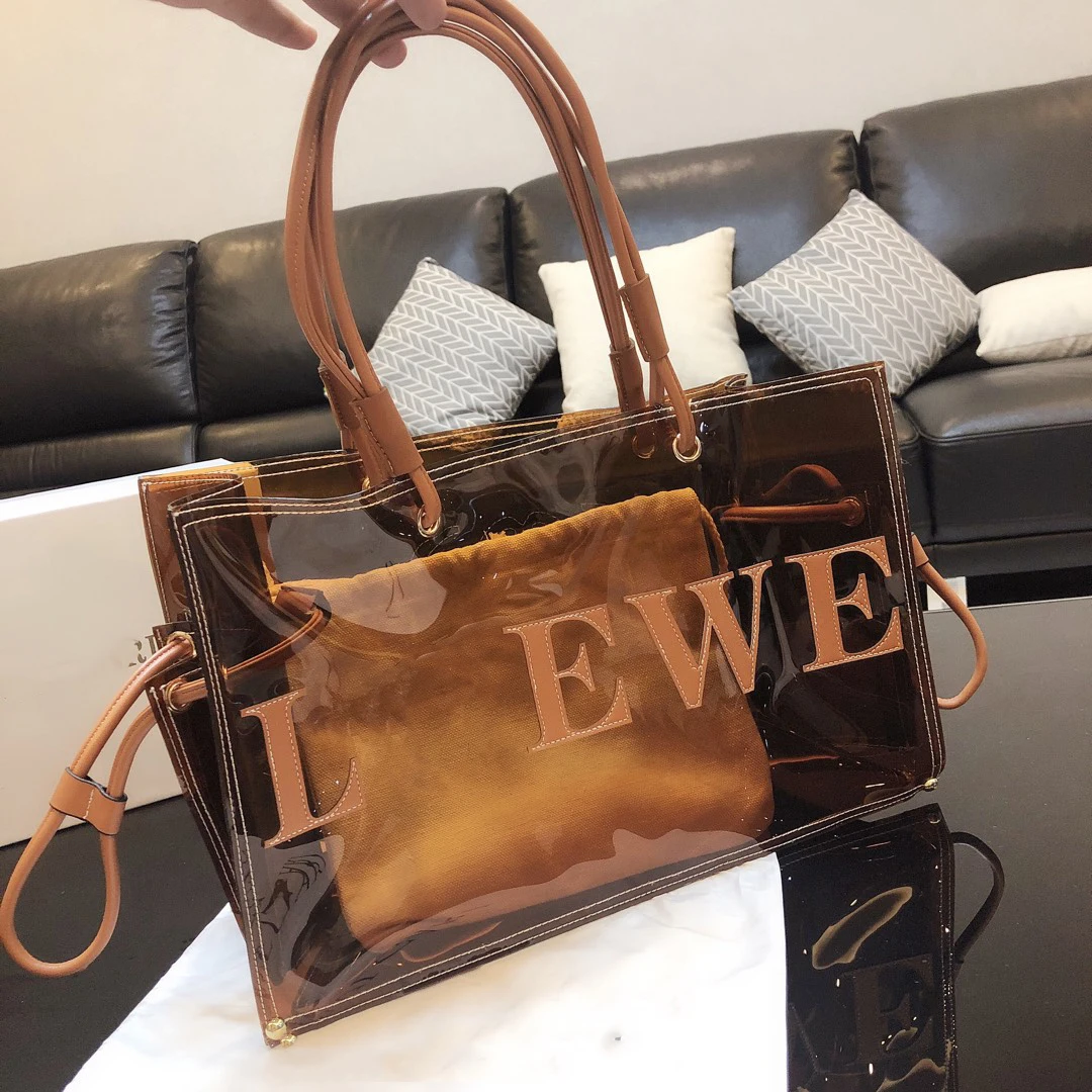 

Summer Transparent Jelly Bag 2019 Advanced Letter Large Capacity Fashion Handbag Bag coffee color ins brand hot luxury quality