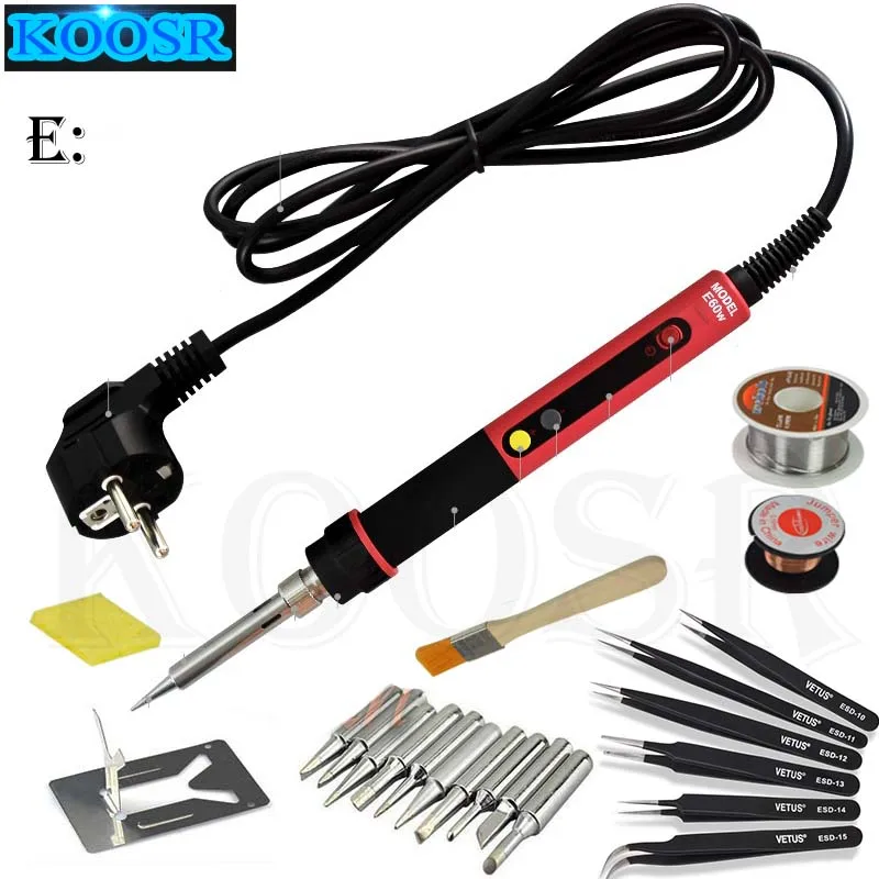

220V/110V E60WT Electric Soldering iron EU CXG E60W LED Digital Adjustable Temperature Ceramics Heater 900M tip Better than 936d