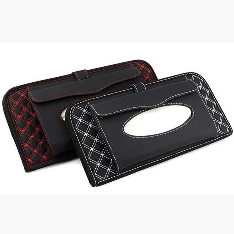 

KKYSYELVA Leather Sun Visor Storage Bag Car Auto CD Receive Bag DVD Disk Card Visor Case Folder Pocket Car Interior Accessories