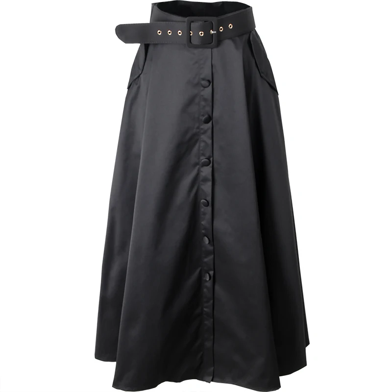 

High Waist single breasted Pleated Long Maxi Skirt Women Swing Skirts
