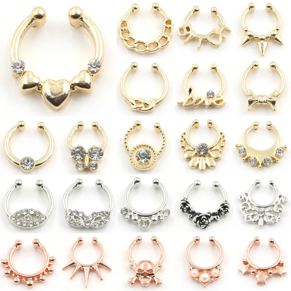 

3pcs/lot Crystal Fake Nose Ring Hoop Ring Clip Body Jewelry Fake Septum Nose Ring Piercing For Women 2016 Jewelry Wholesale