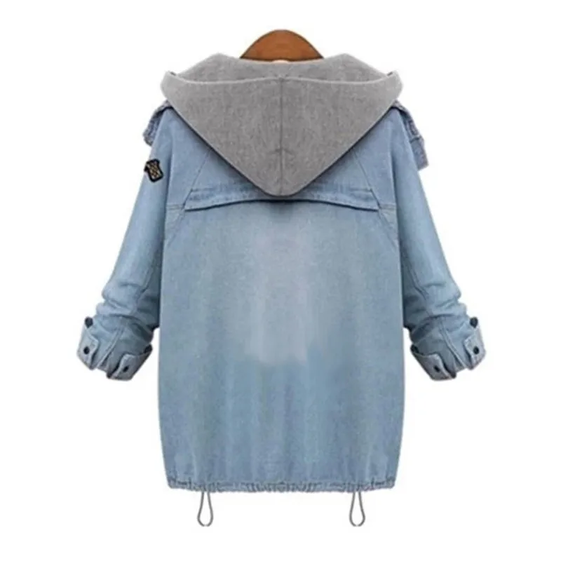 discounted  Autumn Women Jacket Two Piece Set Denim Jacket Hooded Plus Size Oversized Casual Women Long Sleeve 