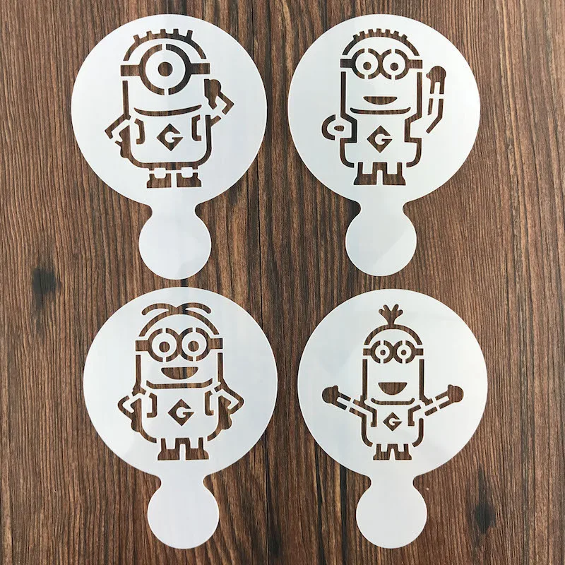 

4pcs/lot Small Yellow People Coffee Cake Dessert Sugar Frostings Dusting Spray Decorating Stencil Template Guide Form Mould Mold