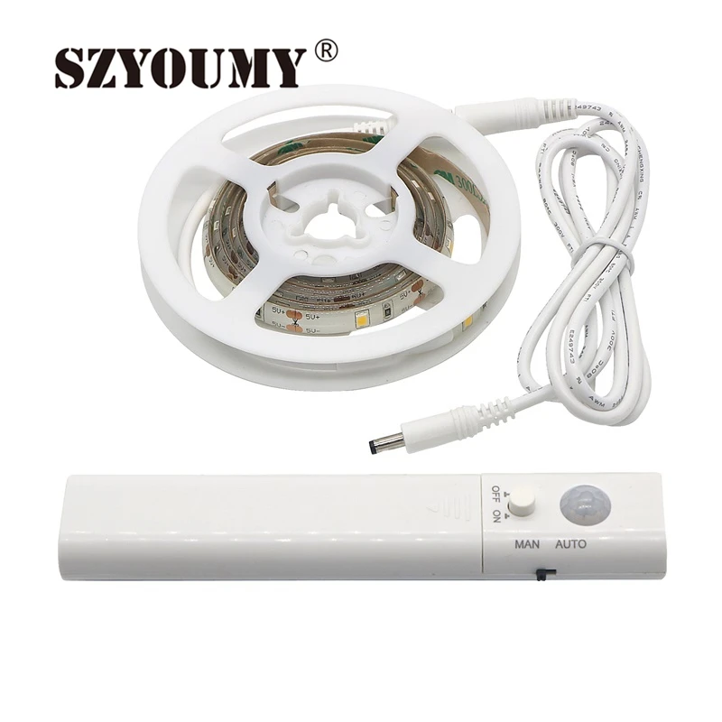 Szyoumy Батарея работает движения Сенсор ночник 1 м 60 светодиодов Motion Activated гардероб Освещение SMD3528 Светодиодные Полосы Кровать лампа