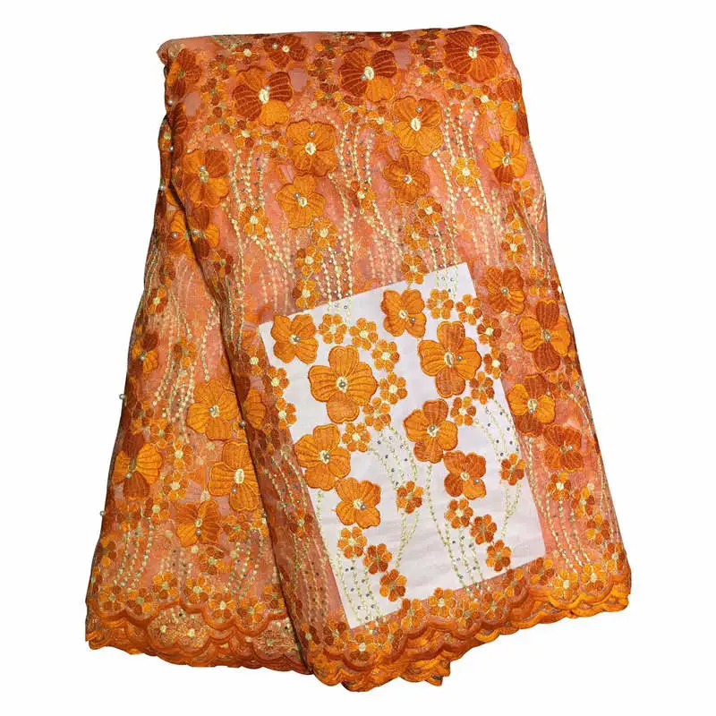 Французские бисерные кружева ткани высокого качества лучшие продажи африканская кружевная ткань для свадебных вечерних платьев - Цвет: orange