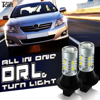 

Tcart 2pcs Auto Led Bulbs Car DRL Daytime Running Light Turn Signals White+Amber Lamp WY21W T20 For Toyota Avensis T27 2009-2014