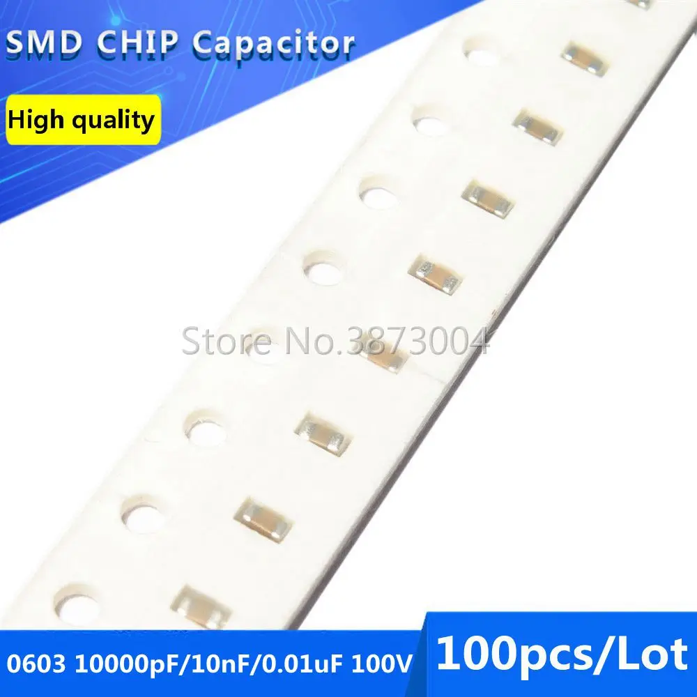

100 шт. 0603 10000pF 10nF 0,01 мкФ X7R 100V 10% SMD чип конденсатор