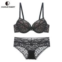 CR 2017 New Sexy Lingerie Lace Bra Sets Women Padded 3/4 Cup Luxurious Push Up Brand Designer underwear WI476