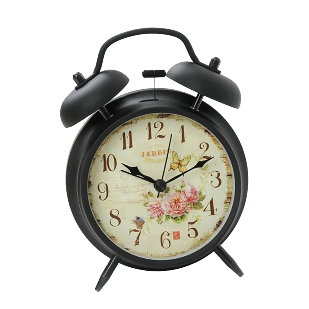 Classic Retro Twin Bell Silent Non-ticking Sweep Quartz Movement Loud Alarm Clock with Night Light for Bedroom Bedside Office