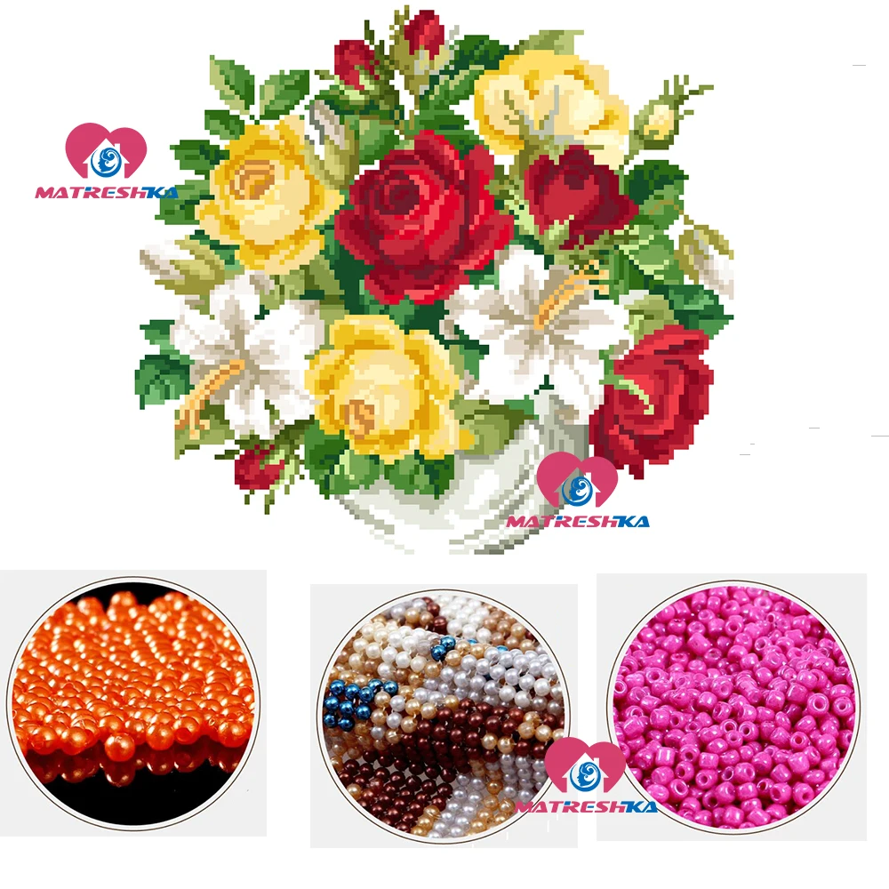 34x36cm bead embroidery Flowers beadwork beaded cross stitch patterns diy Painting Embroidery home decoration | Дом и сад