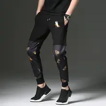 Летние мужские штаны с принтом тонкие повседневные брюки мужские большие размеры мужские брюки больших размеров мужские узкие брюки черные сращивающиеся M-5XL