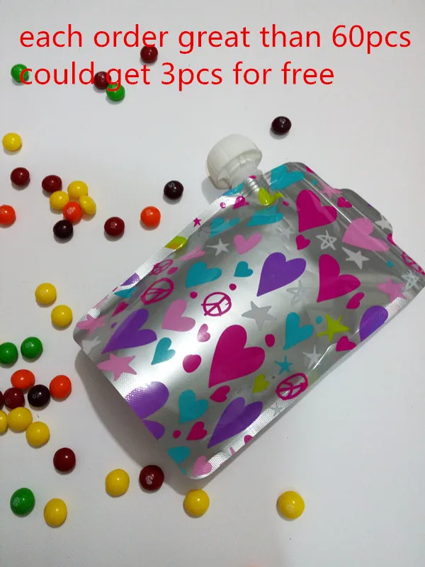 60pcs plastic squeeze pouch for baby Reusable and refillable food Pouch
