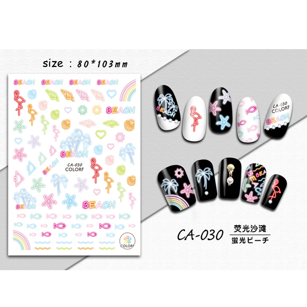 1 лист кактус флуоресцентные Кумамон наклейки для ногтей маникюр Дизайн Бабочка Цветы украшения TipsTRCA028-036