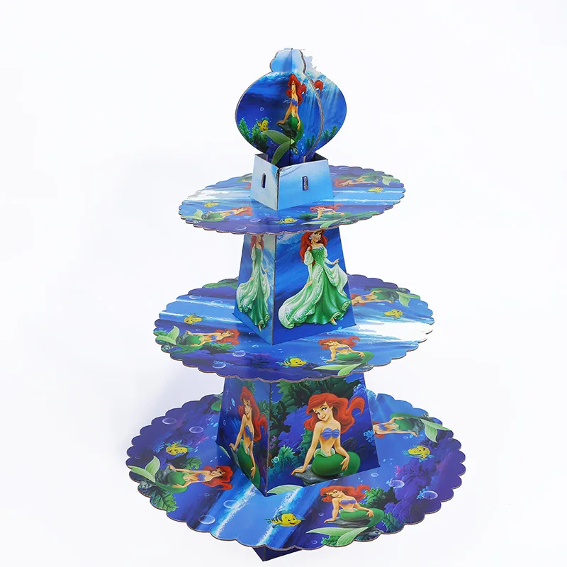 

1pc 3-tier Pretty Mermaid Ariel cake stand Holder cupcake holder 24pc cupcakes Theme Party For Kids Boy Girl Birthday Decoration