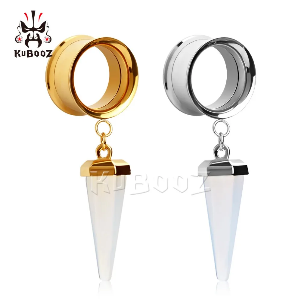 

New arrival opal dangle ear plugs body jewelry piercing screw back double flared ear tunnels good silver pair selling