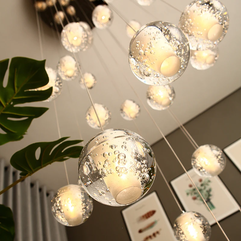  Modern Crystal Glass Ball LED Pendant Lights Fixtures Multiple Staircase Lamps Bar Hanging Lamp For - 33015426107