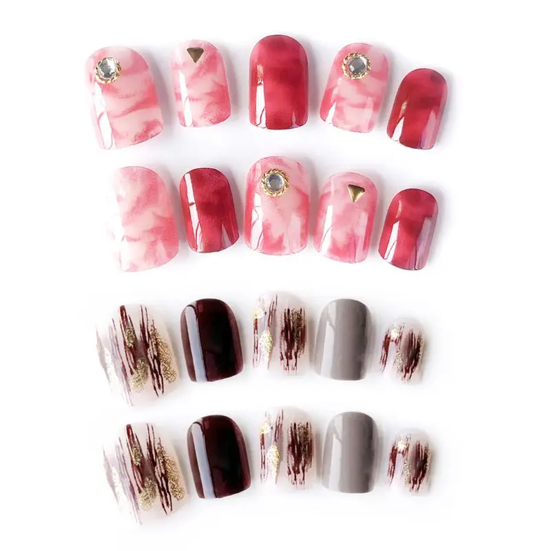 

24pcs/set Rendering Nails Acrylic Fake Fingernails Full Cover False Nails Simple Lady Full Nail Tips Patch Nail Art DIY