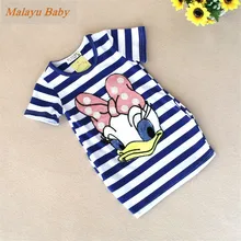 Malayu Baby 2018 latest summer girls striped dress children cartoon Donald Duck the two sides in