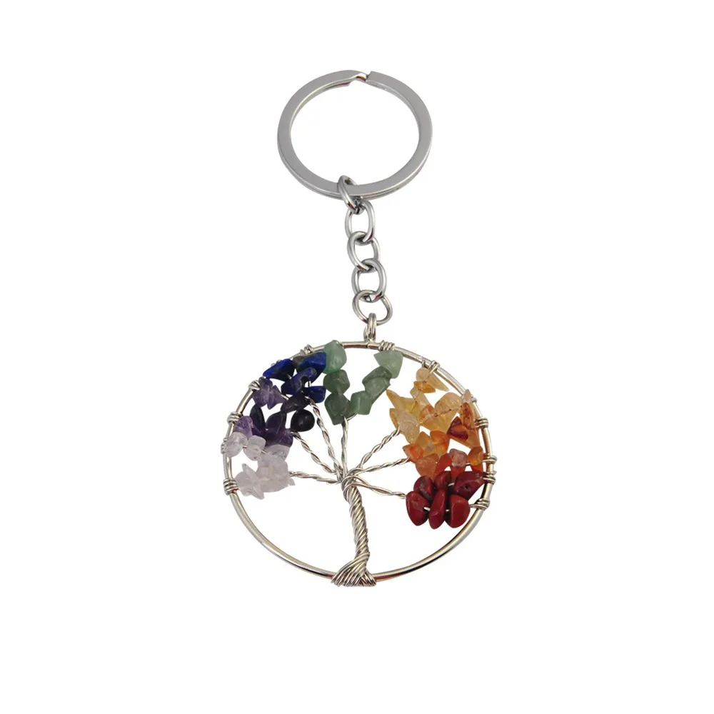 Handmade Tree of Life Key Chains Women lapis lazuli Green Aventurine Agat 7 Chakra Stone Charm Amulet Keychain