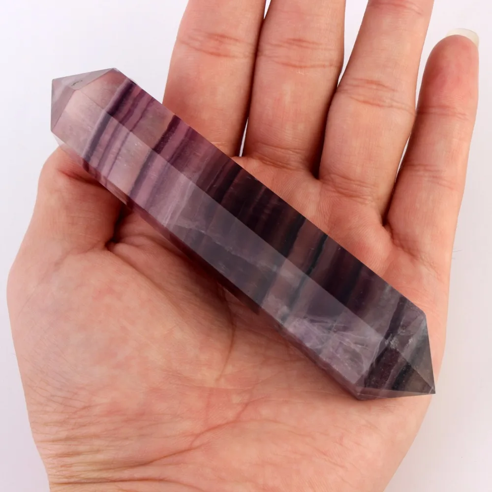 

120*22mm Fluorite Natural stone carved double Point Sceptre Feng shui Chakra Healing Crystal Reiki Free shipping