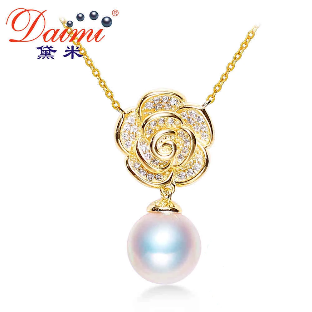 

DAIMI Flower Pendant 925 Silver Pendant 8-8.5mm Akoya Pearl Pendant Prefectly Round Pearl Pendant Gift For Women