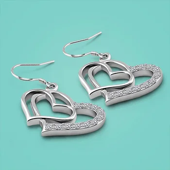 

woman's 925 sterling silver earrings,cute Heart-shaped pendant earrings design,Solid silver jewelry Not allergic Silver earrings