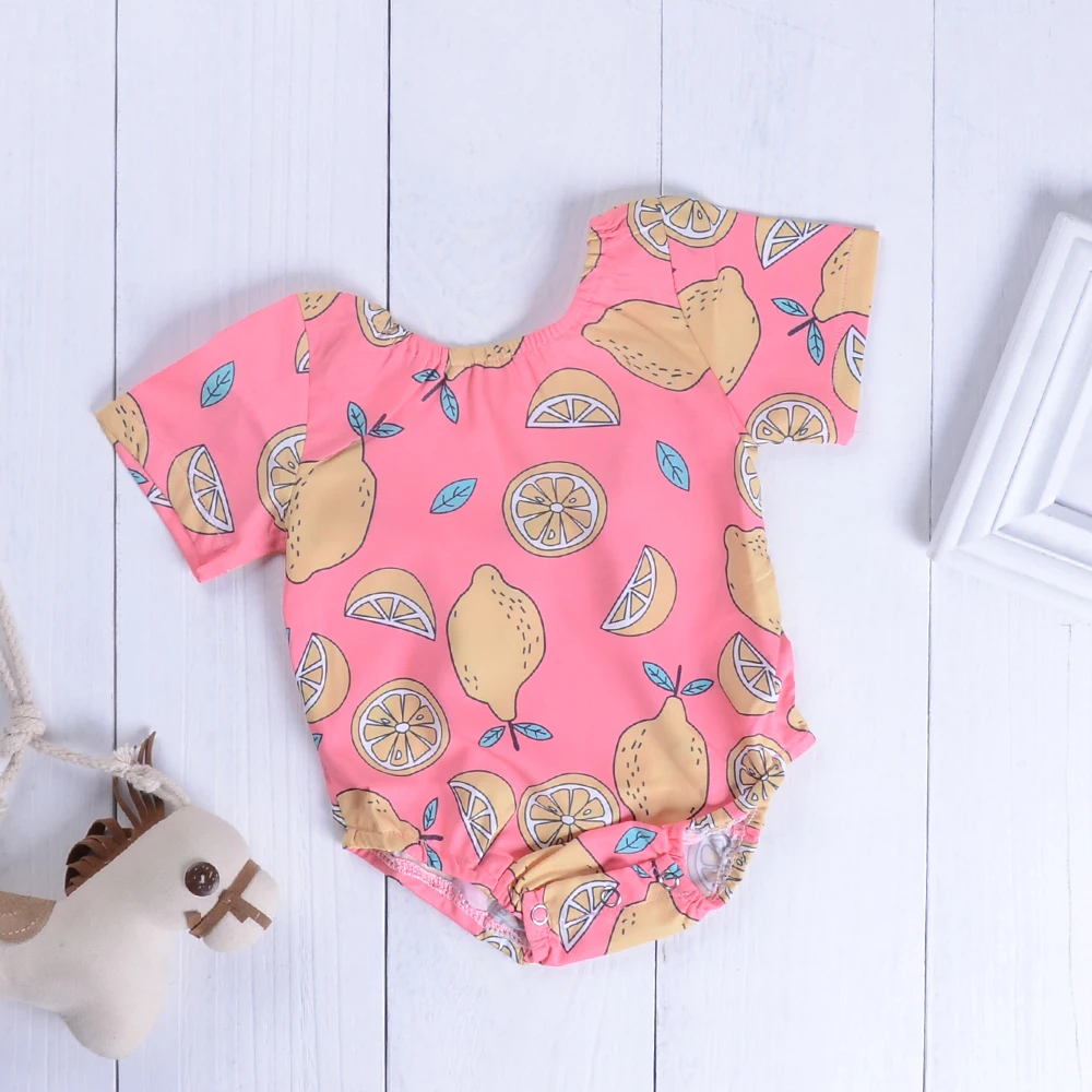 

Infant Baby Clothes Pink Lemon Print Romper Little Back-off Jumpsuit Bebe Kids Clothes