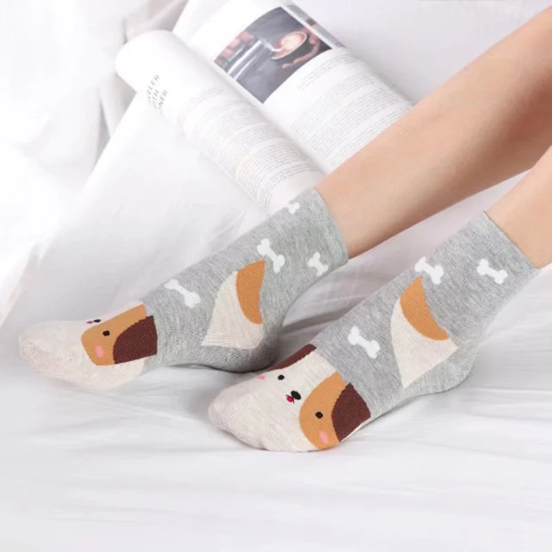 PEONFLY Cartoon Animal Puppy Pure Cotton Leisure Time funny novelty cute socks female women hosiery Winter Autumn 5PAIRS/LOT