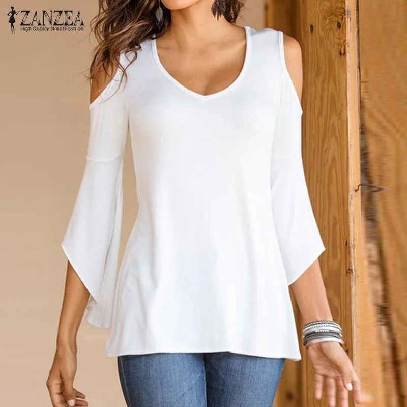 ZANZEA Women Sexy Blouse Shirts 2016 Autumn Off Shoulder V