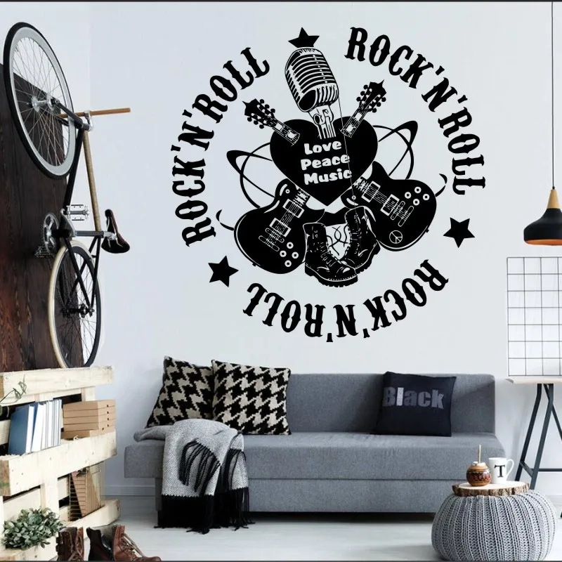 Free shipping music guitar rock art murals living room wall stickers