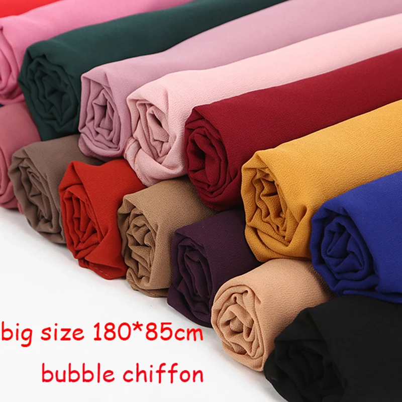1 шт.,, шифоновый шарф-шали с пузырьками, большой размер 180*85 см, одноцветные хиджаб, мусульманские шарфы/шарф, 22 цвета