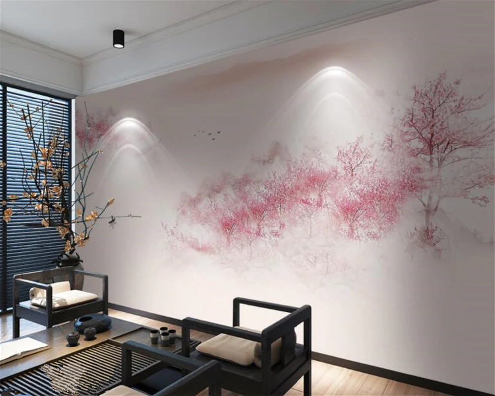 

beibehang papel de parede Hand-painted peach blossom and bird painting Modern minimalist flower mural background wall wallpaper