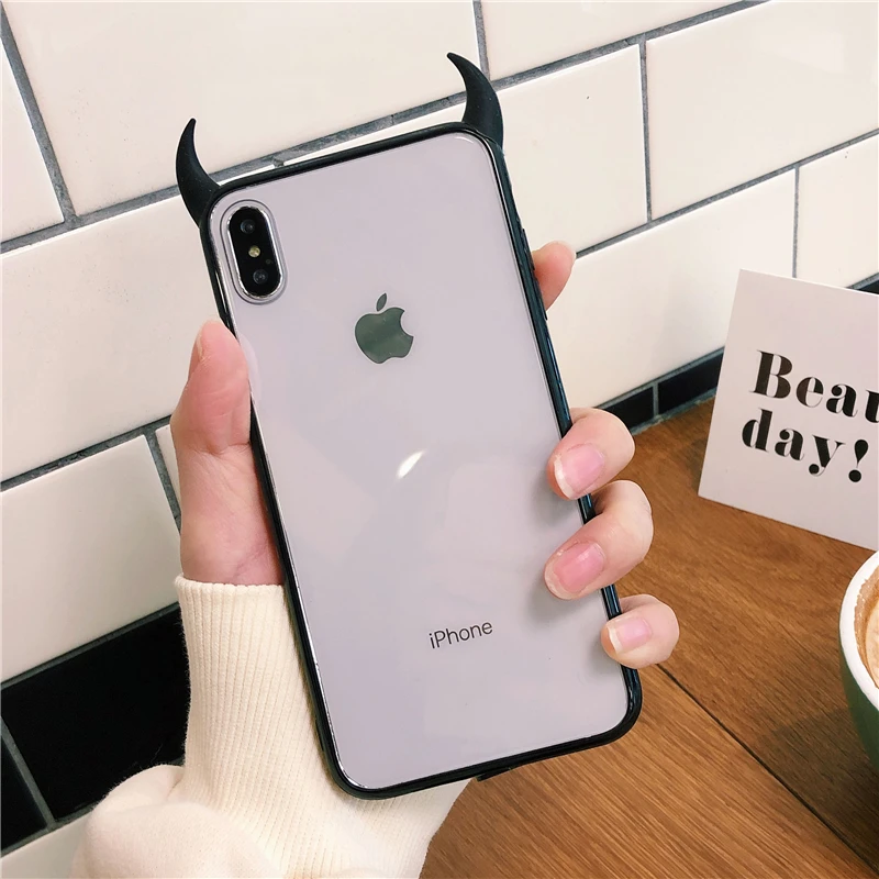 Милый чехол LOVECOM с рогом дьявола для iPhone 11 Pro Max XS Max XR X 6 6S 7 8 Plus, полностью защитный акриловый чехол для задней крышки телефона s