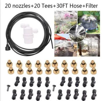 

20nozzles+20tees+30ft Hose+1 Filter+1tap Joint Tap Water Supply Water Spray Nozzles Low Pressure Outdoor Cooling Garden Spraying