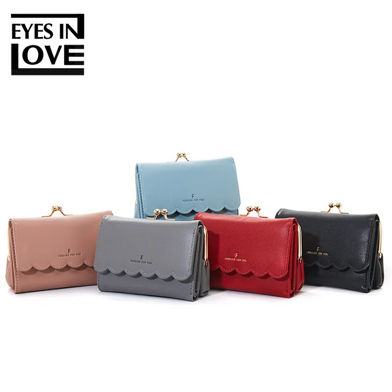 

Korean Style Women Wallet PU Leather Tri Fold Gothic Golden Matal Lock Cute Purse Girl Pink Designer Wallet