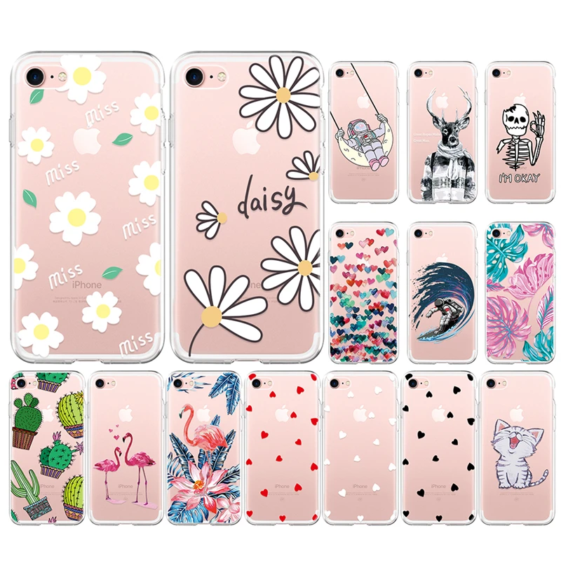 Painting Soft TPU Case For iPhone 7 8 6 6S Plus 5 5S SE Animal Flower Heart Slim Silicone Housing For iPhone X Back Cover Shell