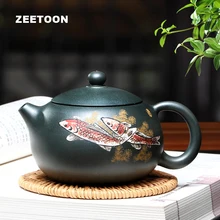340cc аутентичный Исин Чайный горшок мастер ручная роспись Happy Fish Xi Shi горшок китайский забота о здоровье фиолетовый глина зеленая грязь чайный набор чайник