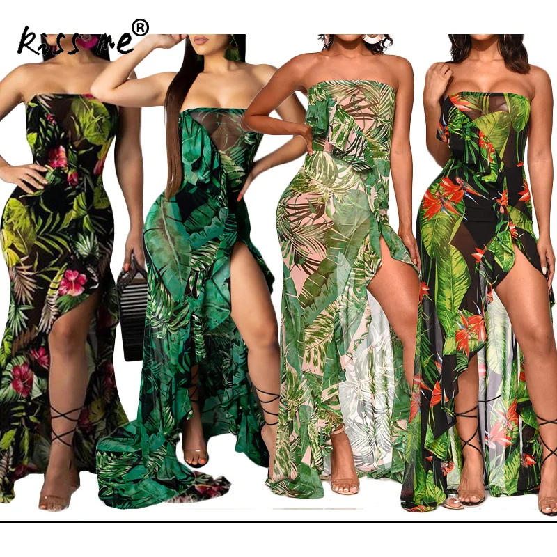 Cotton Sleeveless Summer Beach Dress Off Shoulder Cover Up Swimsuit Covers Up For Women See Through Look Floral Sexy Maxi Dress