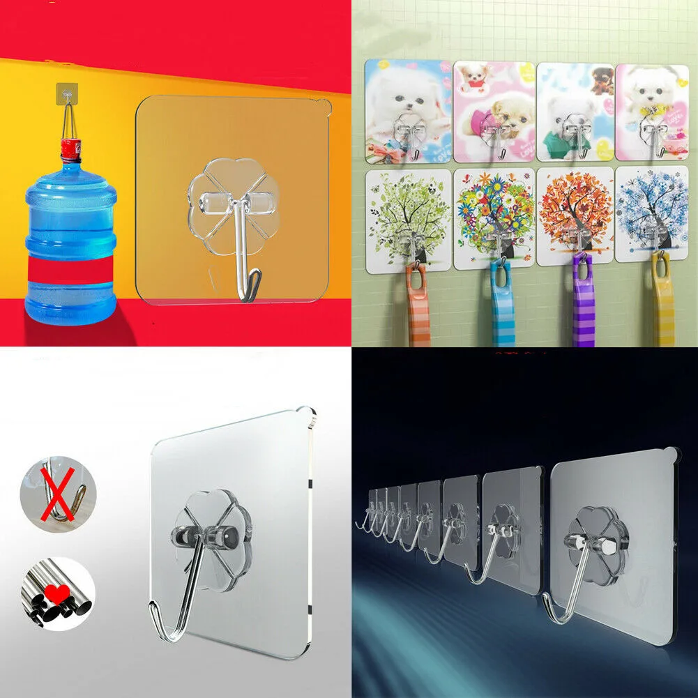 

Fashion 8PC Reusable Wall Hooks Self Adhesive Sticky Picture Hangers Stick New