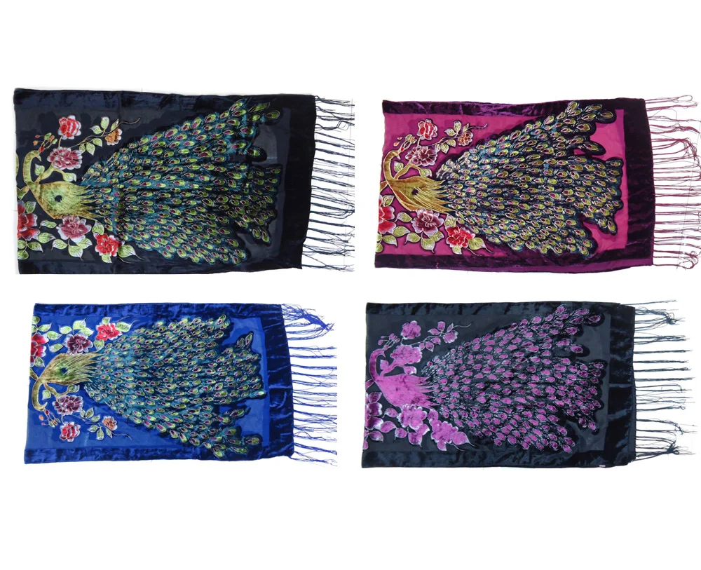 

4 Color Simulation Peacock Burnout Shawl Winter Soft Pashmina Women Velvet Evening Shawl Holiday Gift For Your Lover