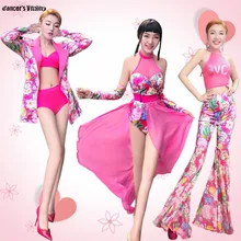 Сексуальное розовое платье с принтом для женщин на день рождения яркие сексуальные платья вечерний наряд DS боди Женский певец dj воротник танцевальная одежда