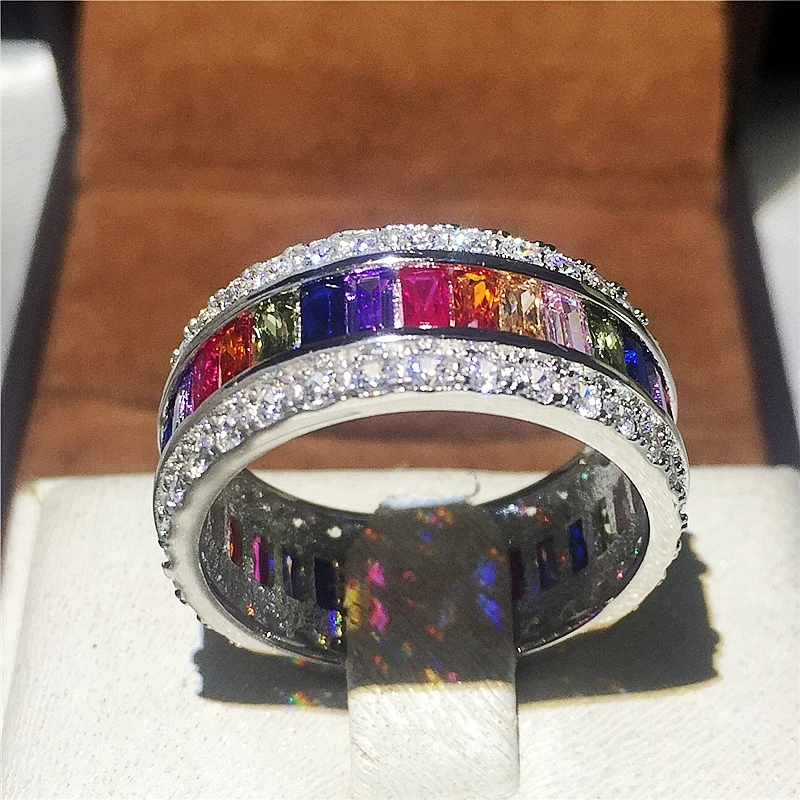 4 цвета, модное кольцо, 925 серебро, заполнено, обручальное кольцо, кольца для женщин, принцесса, огранка, AAAAA, циркон, Женские Ювелирные изделия на палец - Цвет основного камня: Многоцветный