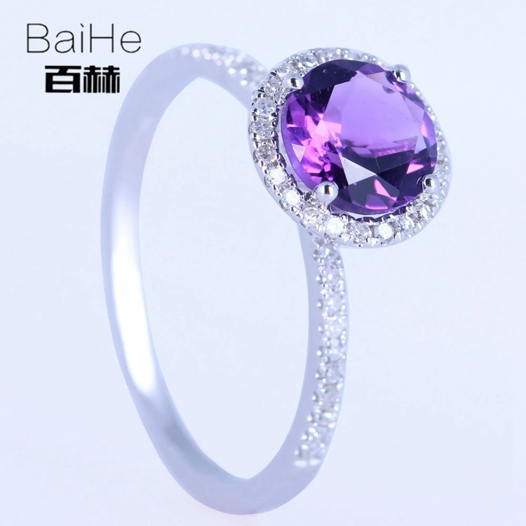 BAIHE Solid 14 K белое золото(AU585) 1.248CT Сертифицированный фиолетовый безупречный круглый натуральный аметист свадебные женские ювелирные изделия модное кольцо