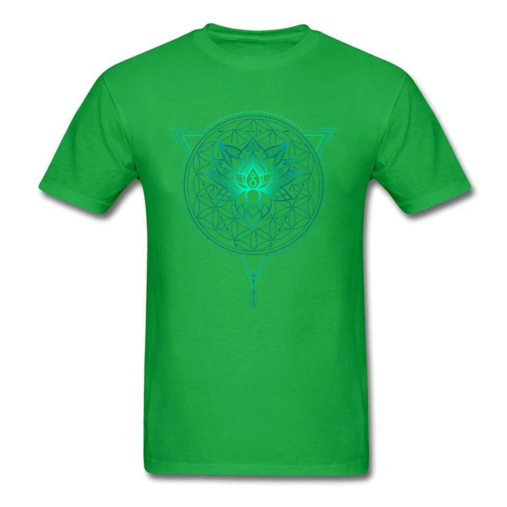 Classic Round Neck Tshirts April FOOL DAY T Shirt Short Sleeve New Coming Pure Cotton Crazy T Shirt Casual Mens Lotus Flower of Life Mandala in Geometric Triangle green